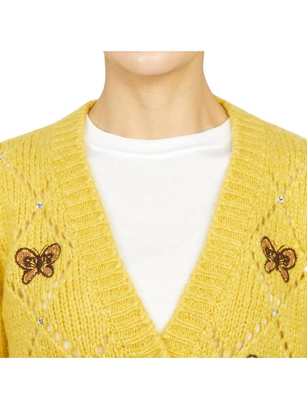 Embroidered Butterfly Pointel Alpaca Cardigan Yellow - ALESSANDRA RICH - BALAAN 7