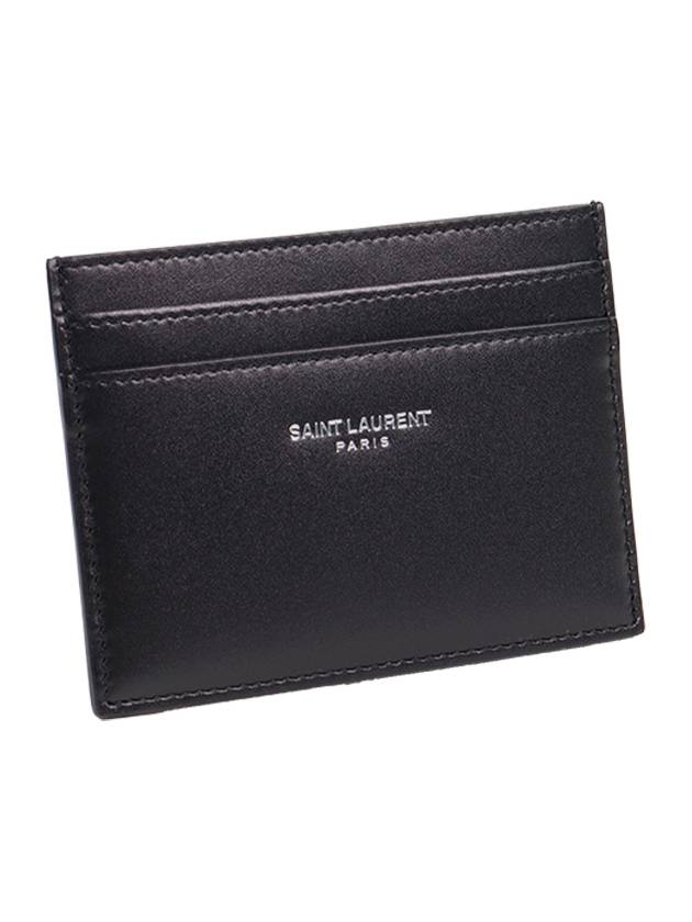 Smooth Leather Classic Logo Card Wallet Black - SAINT LAURENT - BALAAN 4