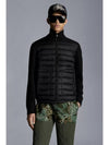 Men Logo Patch Padded Wool Cardigan Black - MONCLER - BALAAN.