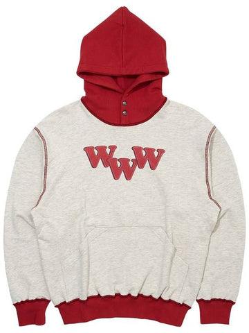 BIO WASHED STITCH REGULAR FIT HOODIE TWO TONE OATMEAL CHERRY RED - DON’T ASK MY PLAN - BALAAN 1