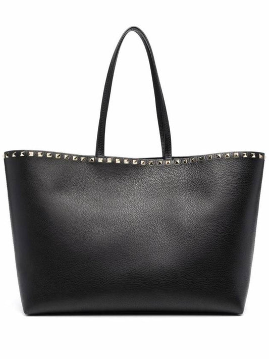 Women's Rockstud Leather Tote Bag Black - VALENTINO - BALAAN.