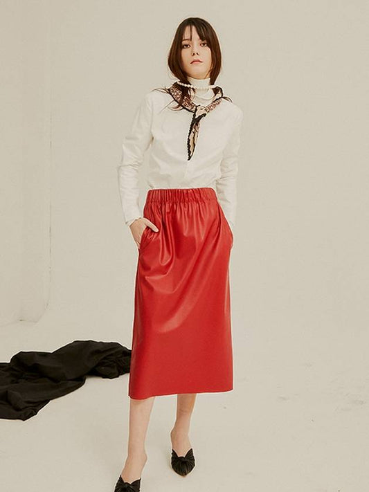 Sporty Leather Midi SkirtRed - SORRY TOO MUCH LOVE - BALAAN 1