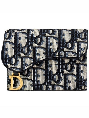 Saddle 5 Gusset Card Holder Blue Oblique Jacquard - DIOR - BALAAN 1