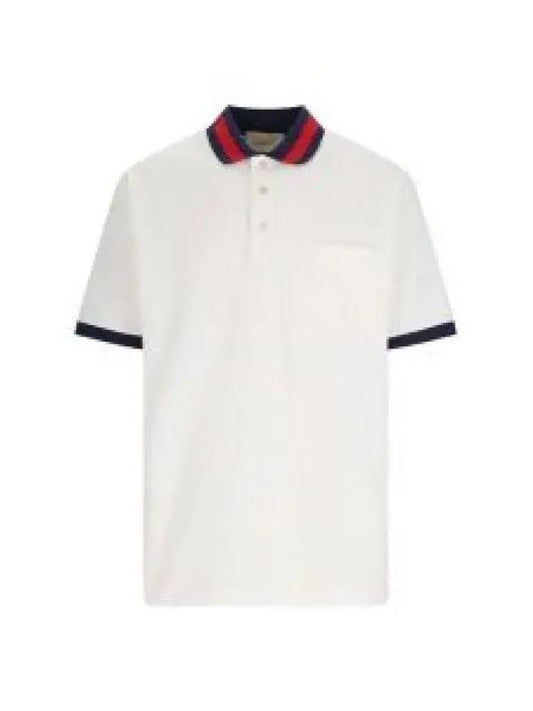 Men's Web Motif Stripe Collar Short Sleeve Polo Shirt Ivory - GUCCI - BALAAN 2