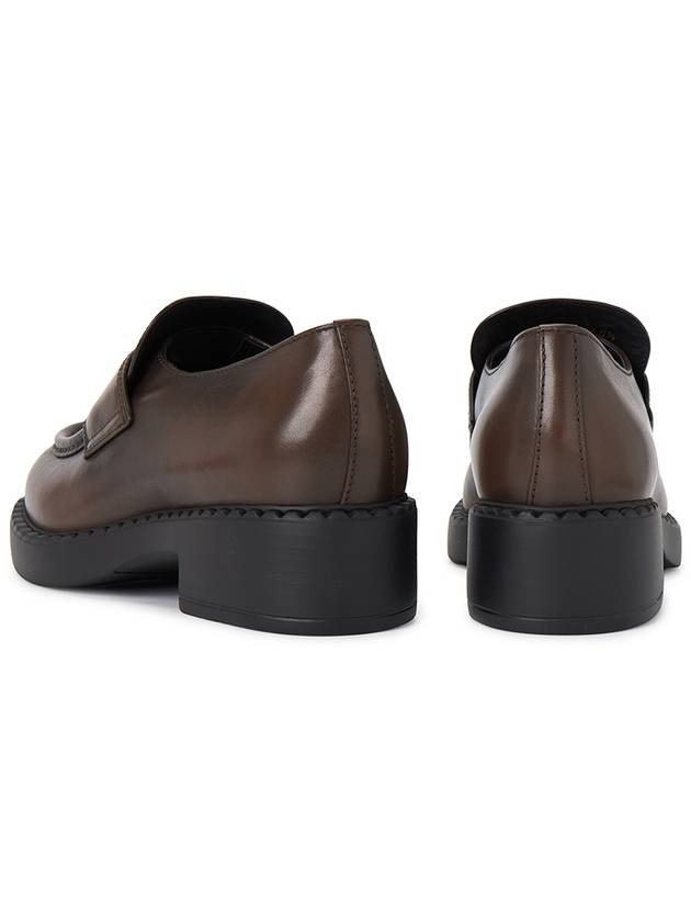 Triangle Logo Leather Loafers Chocolate - PRADA - BALAAN 7