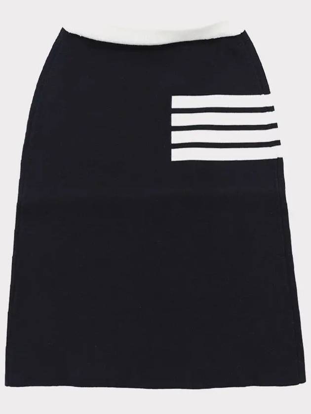 Double Face Merino 4 Bar A Line Skirt Navy - THOM BROWNE - BALAAN 2