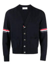 RWB V-neck Striped Virgin Wool Cardigan Navy - THOM BROWNE - BALAAN 2