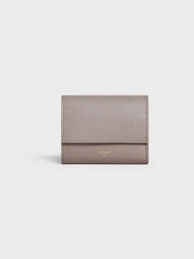 Trifold Grained Calfskin Small Half Wallet Pebble - CELINE - BALAAN 2