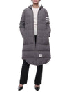 Downfilled Ripstop Classic 4 Striped Hoodie Down Long Padding Grey - THOM BROWNE - BALAAN 4