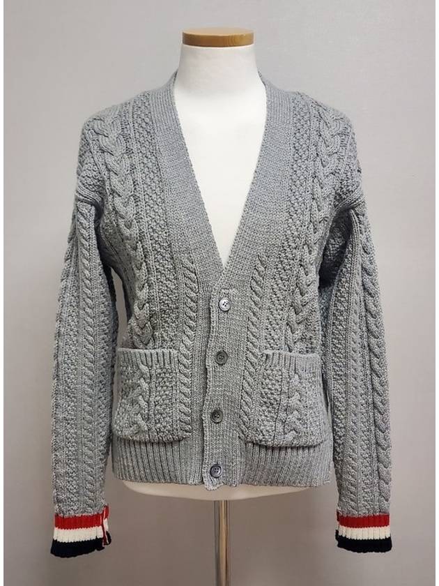 Three Stripes Aran Cable Cardigan 2 - THOM BROWNE - BALAAN 1