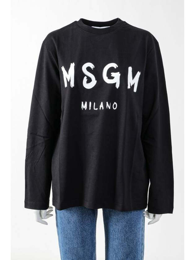 Milano Brushed Logo Cotton Long Sleeve T-Shirt Black - MSGM - BALAAN 3