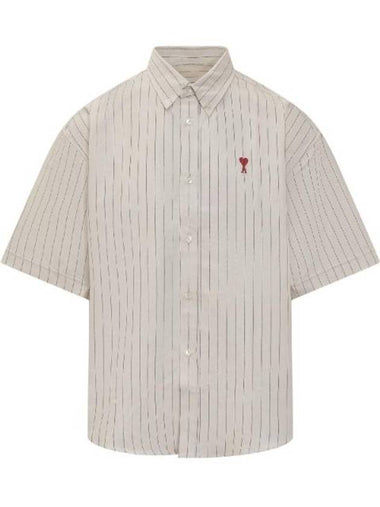 Men's Boxy Fit Embroidered Logo Short Sleeve Shirt Chalk - AMI - BALAAN 1