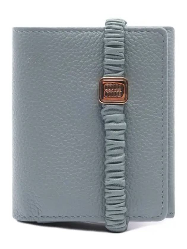 Logo Plaque Half Wallet Blue - MIU MIU - BALAAN 1