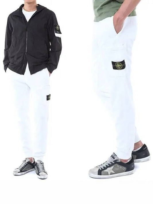 Men's Wappen Patch Cotton Fleece Track Pants White - STONE ISLAND - BALAAN 2