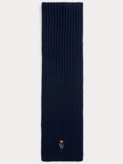 Bear Motif Cable Wool Scarf Navy - POLO RALPH LAUREN - BALAAN 2