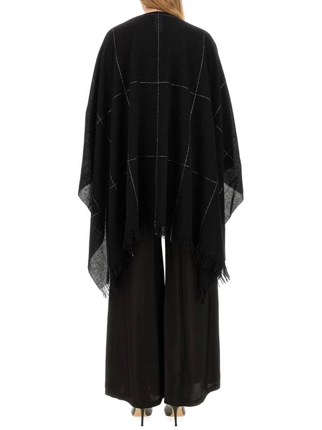 Windowpane Print Fringe Edge Poncho Cape Black - FABIANA FILIPPI - BALAAN 4