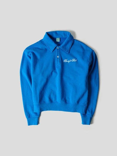 Embroidery Logo Long Sleeve Cotton Polo Shirt Blue - SPORTY & RICH - BALAAN 2