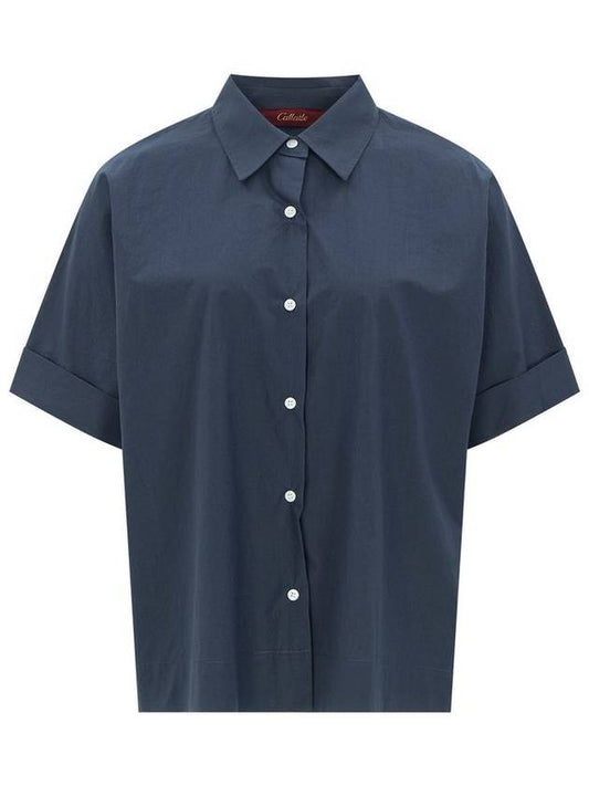 100 cotton roll up half sleeve shirt navy - CALLAITE - BALAAN 1