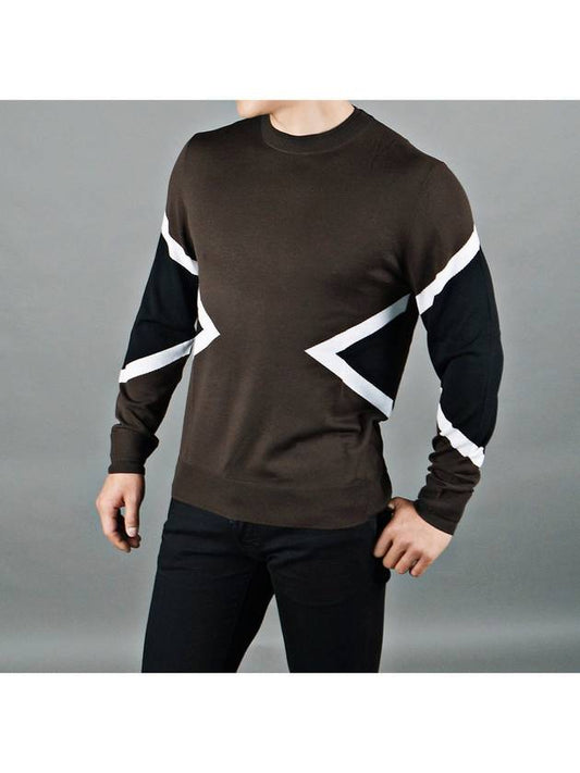 Men's Geometric Crew Neck Knit Brown Black - NEIL BARRETT - BALAAN 1