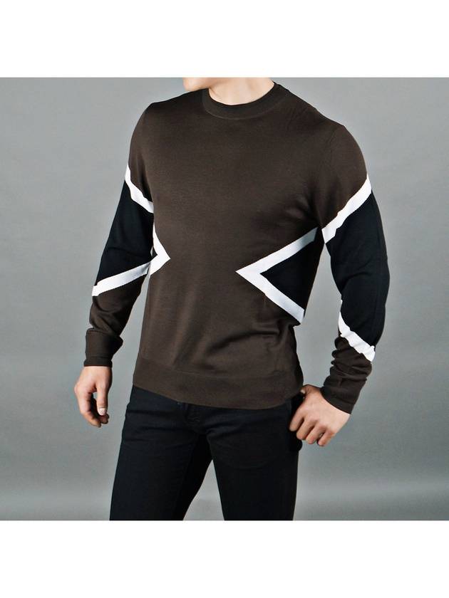 Men's Geometric Crew Neck Knit Top Brown Black - NEIL BARRETT - BALAAN 2