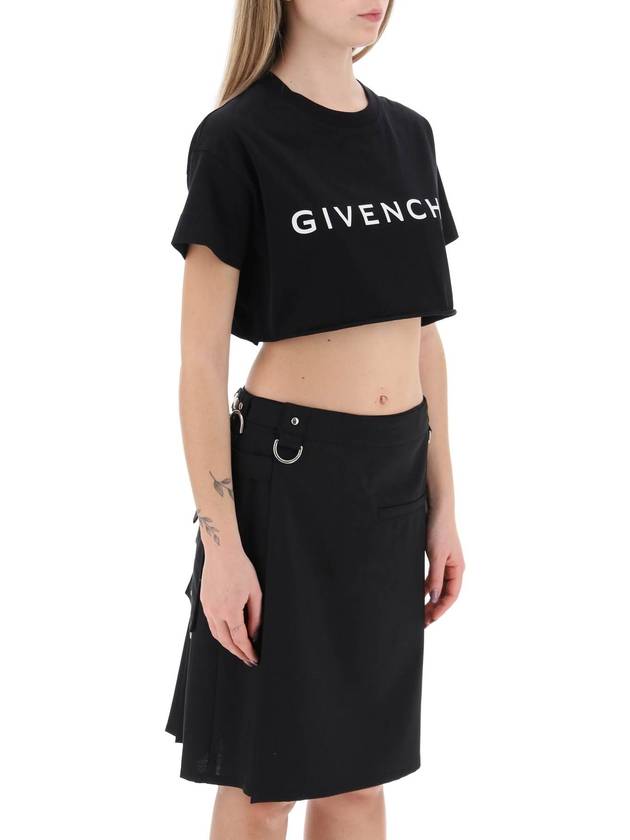 Logo Print Cropped Cotton Short Sleeve T-Shirt Black - GIVENCHY - BALAAN 3