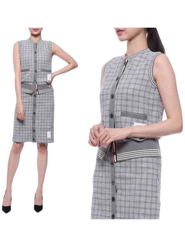 Micro Check Cotton Tweed Vest Grey - THOM BROWNE - BALAAN 3