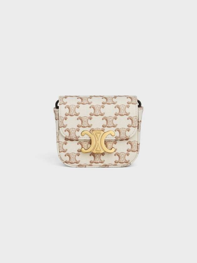 Mini Claude Textile Triomphe Print Calfskin Cross Bag White - CELINE - BALAAN 2