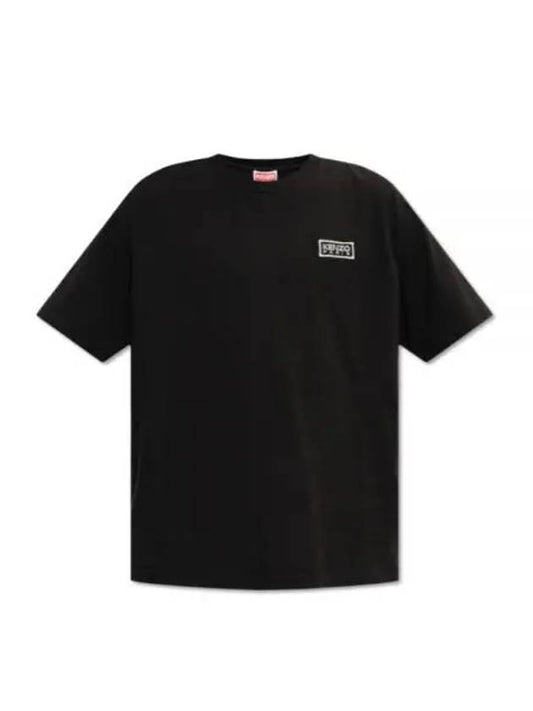 Embroidered Logo Cotton Short Sleeve T-Shirt Black - KENZO - BALAAN 2