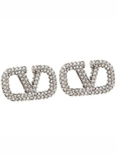 Crystal V Logo Signature Earrings Silver - VALENTINO - BALAAN 2