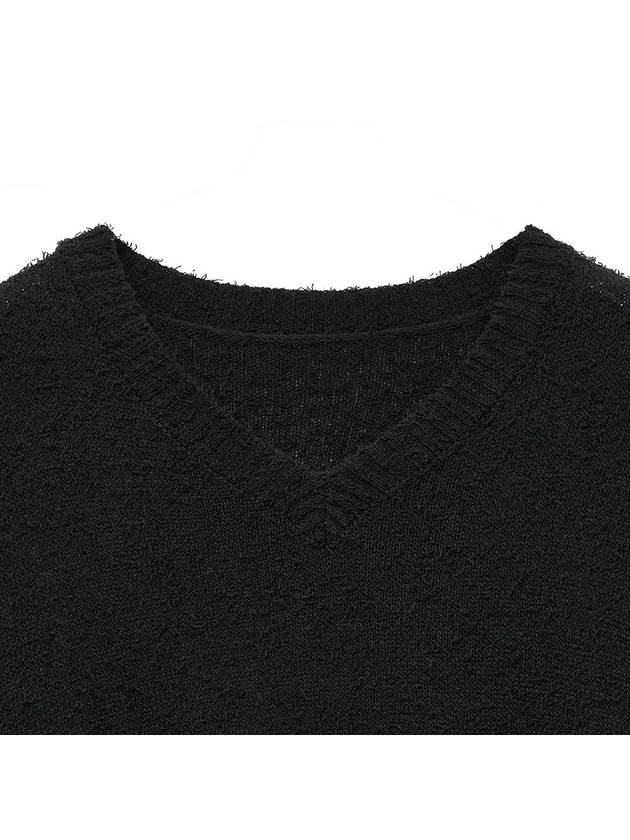 Boucle V Neck Half Knit Top Black - NOIRER - BALAAN 5