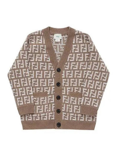 Kids FF Logo V-Neck Cardigan Brown - FENDI - BALAAN 2