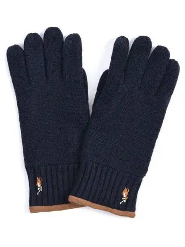 Pony Logo Embroidered Wool Gloves Navy - POLO RALPH LAUREN - BALAAN 1