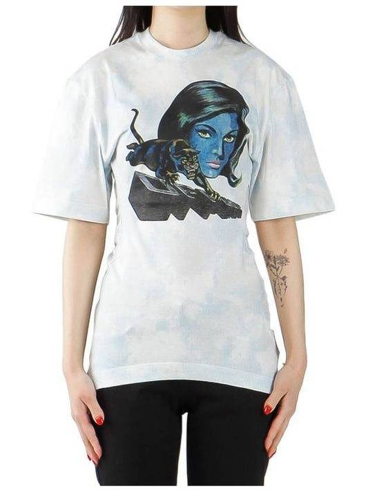 Women's Printed Short Sleeve T-Shirt Light Blue - OFF WHITE - BALAAN 2