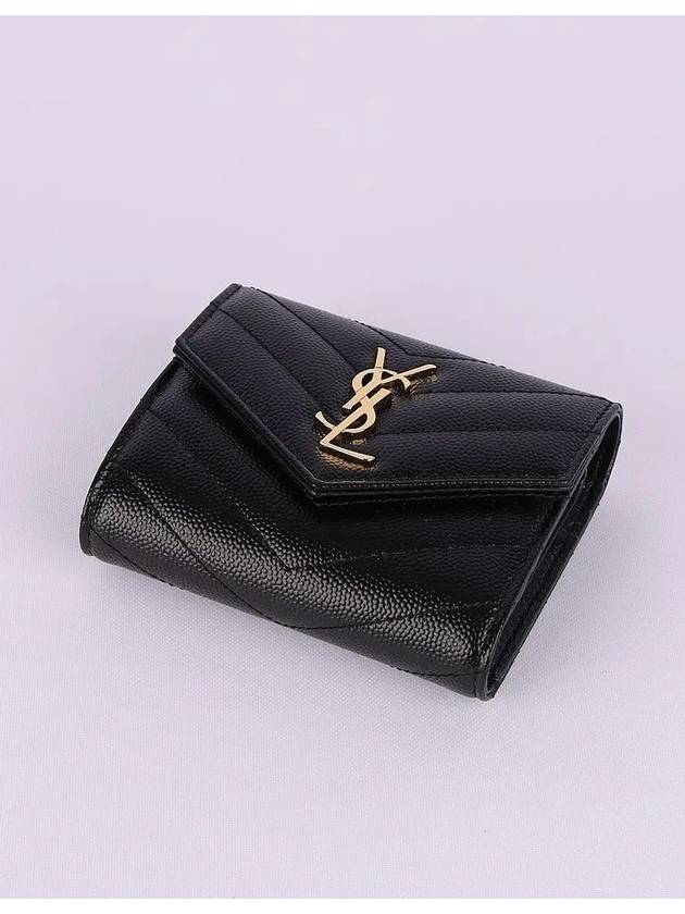 Monogram Cassandra Matelasse Half Wallet Black - SAINT LAURENT - BALAAN 4