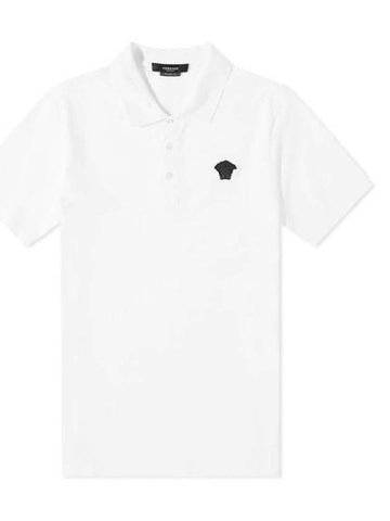 Navy Medusa Polo Shirt White Men A87427 A237141 2W300 - VERSACE - BALAAN 1