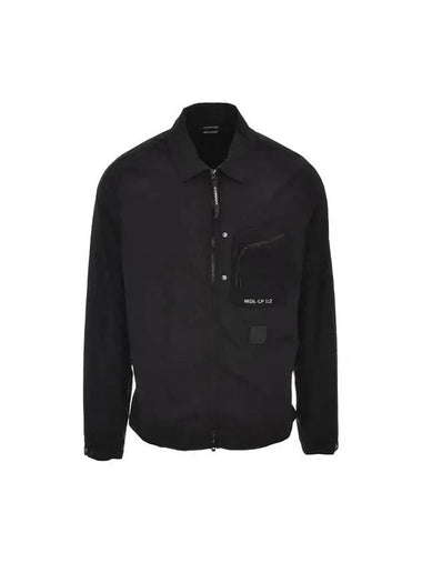 Flatt Nylon Logo Patch Zip Up Long Sleeve Shirt Black - CP COMPANY - BALAAN 1