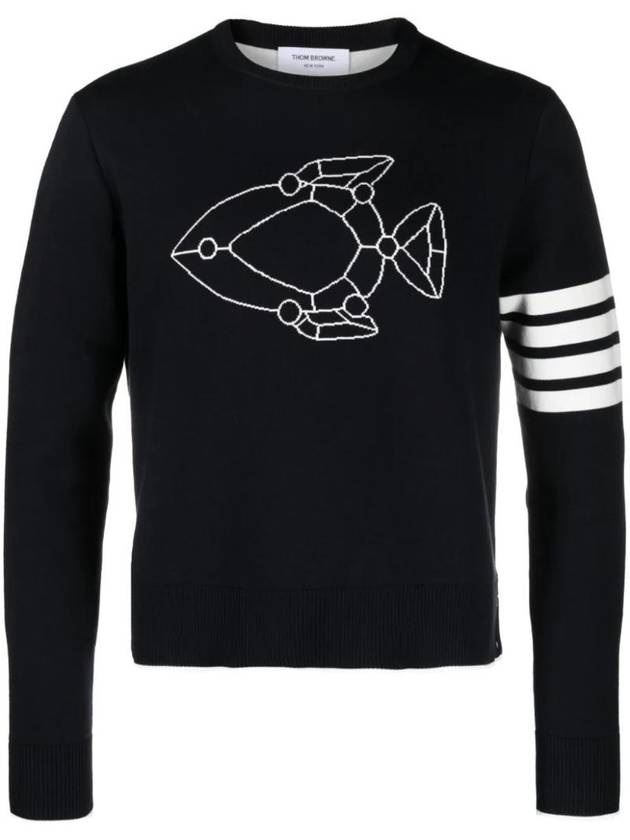 Fish Icon Jacquard Cotton Knit Top Navy - THOM BROWNE - BALAAN 1