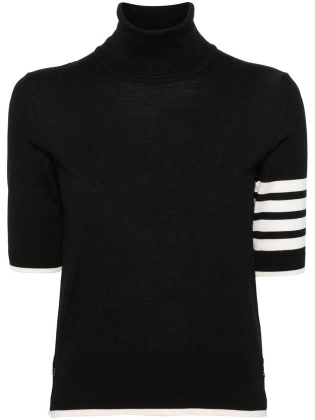 4 Bar Relaxed Fit Fine Merino Wool Turtleneck Black - THOM BROWNE - BALAAN 2