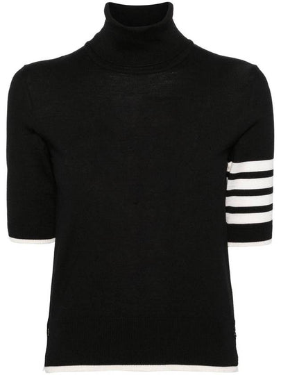 4 Bar Relaxed Fit Fine Merino Wool Turtleneck Black - THOM BROWNE - BALAAN 2