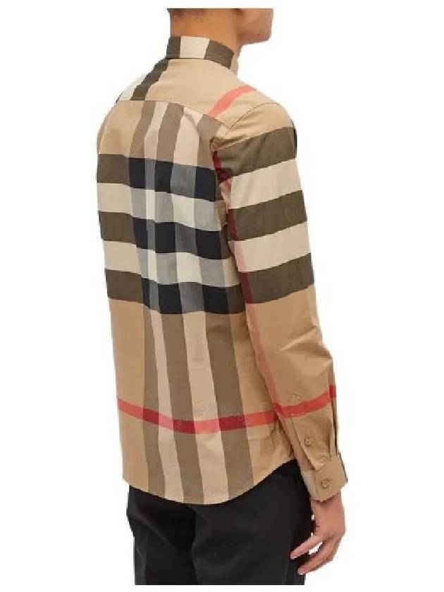 Check Stretch Cotton Poplin Long Sleeve Shirt Beige - BURBERRY - BALAAN 3