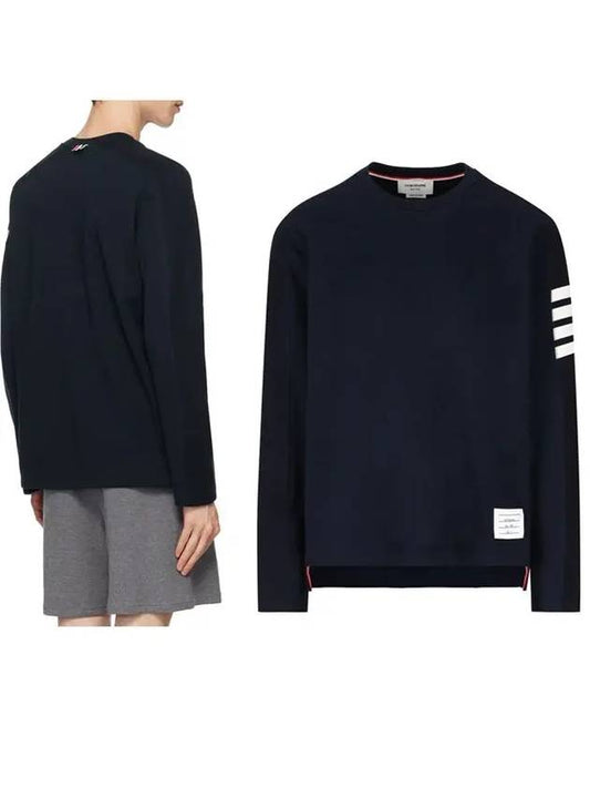 4-Bar Striped Cotton Long Sleeve T-Shirt Navy - THOM BROWNE - BALAAN 2