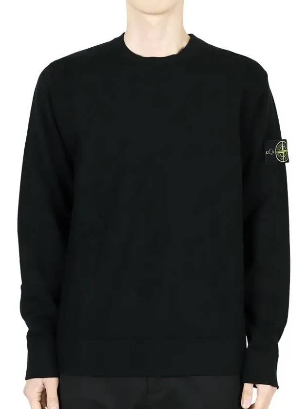 Compass Badge Crewneck Virgin Wool Knit Top Black - STONE ISLAND - BALAAN 3