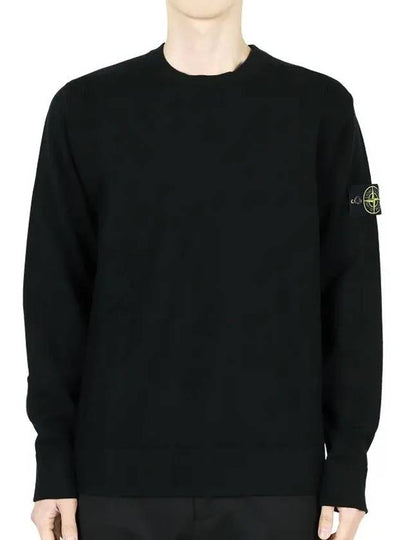 Compass Badge Crewneck Virgin Wool Knit Top Black - STONE ISLAND - BALAAN 2