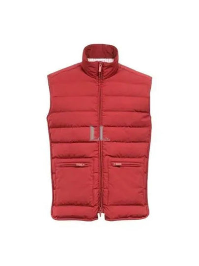 Poly Twill Down Fill 4-Bar Funnel Neck Knit Panel Vest Red - THOM BROWNE - BALAAN 2