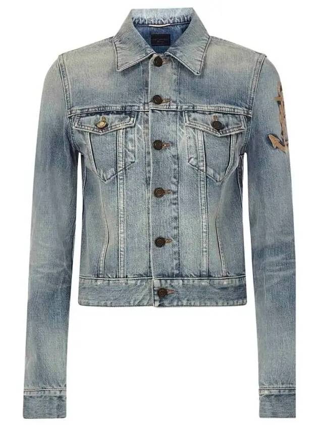 Anchor Embroidered Denim Jacket Blue - SAINT LAURENT - BALAAN 2