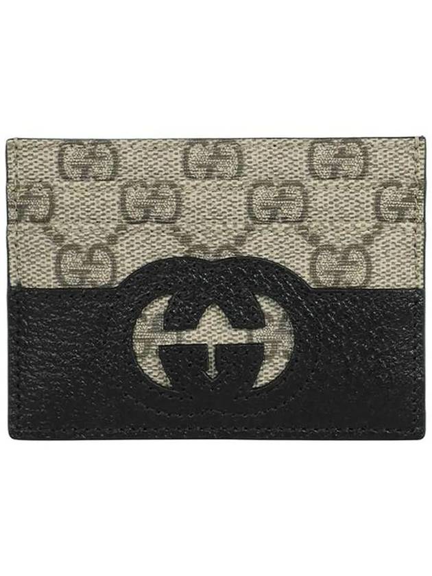 Interlocking G Cutout Leather Card Holder Beige Black - GUCCI - BALAAN 3