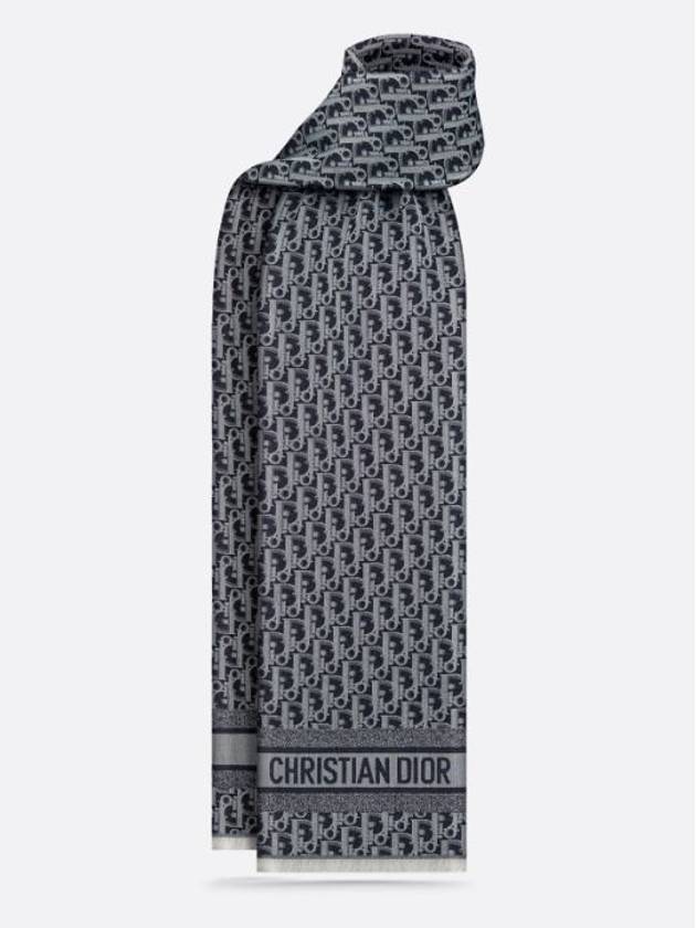 Oblique Cotton Wool Silk Muffler Navy - DIOR - BALAAN 3