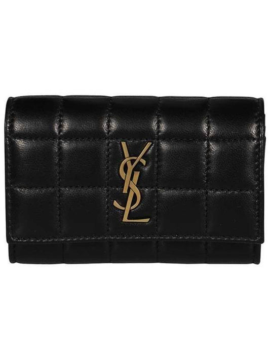 Cassandre Matelasse Carre Lambskin Compact Card Wallet Black - SAINT LAURENT - BALAAN 1