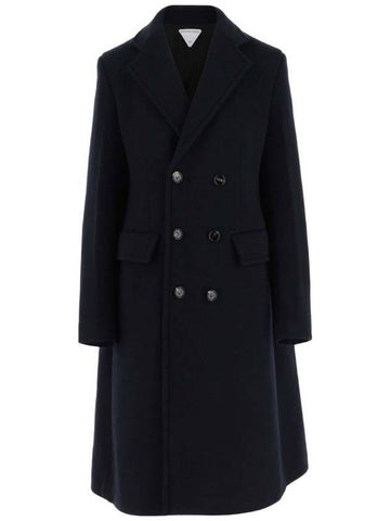 Women's Wool Cashmere Cape Double Coat Navy - BOTTEGA VENETA - BALAAN 1