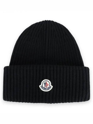 Logo Patch Wool Beanie Black 3B00066 M1127 999 1126143 - MONCLER - BALAAN 1